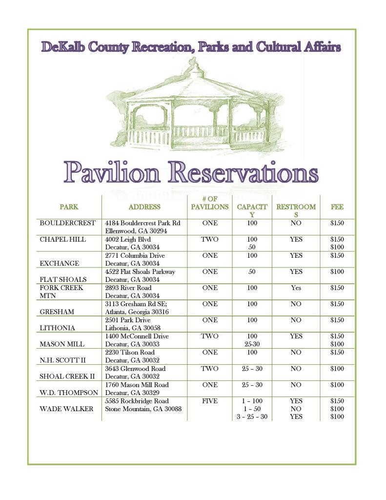 Pavilion Reservations DeKalb County GA